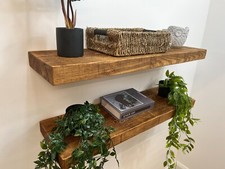 CHUNKY FLOATING 225MM (9")  DEEP SOLID WOOD SHELF  + FIXINGS- RUSTIC FARMHOUSE