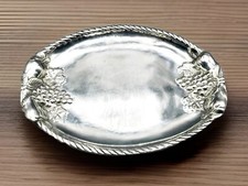 Vintage Aluminum Oval Tray Handmade Mexico Large Pewter Platter Grapes