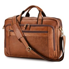 Vintage Men Laptop Briefcase Genuine Leather Large Business Travel Shoulder Bag