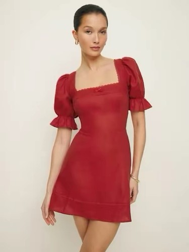 Reformation red linen - reformation, puff