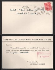1949 KGVI Stanhay Ltd. 1d Ashford, Kent Postcard