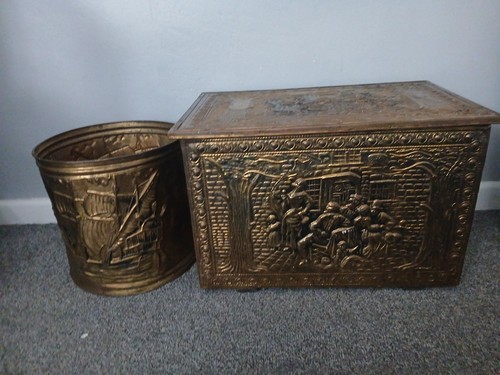 Vintage embossed brass wood - vintage, &