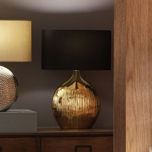 Gold ceramic table lamp etched - gold,