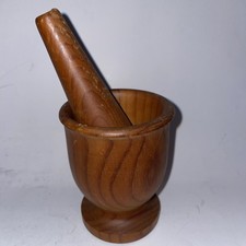 Vintage Primitive Style Handmade / Crafted Hand-turned Wooden Pestle & Mortar
