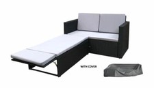 Rattan Outdoor Garden Sofa Furniture Love Bed Patio 2 seater Black With Cover 