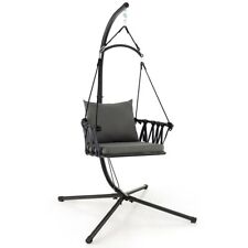 Indoor Outdoor Hanging Swing Chair with Stand and Woven Backrest