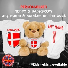 Denmark Football Bodysuit & Teddy Bear Personalised Matching Gift Set