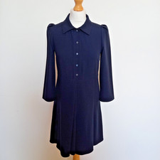 Tara Jarmon UK 8 FR36 Classic Navy Blue Collared Short Day Dress French Designer