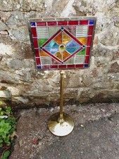 Vintage Brass Pole Fire Screen Stained Glass , adjustable 