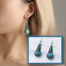 Bohemian Blue Stone Tibetan Silver Inlaid Turquoise Crystal Dangle Drop Earrings