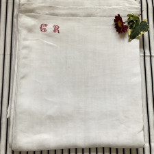 Antique Vintage French Flax Linen Sheet 228cm x 360cm Embroidered
