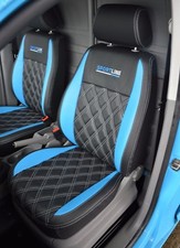 VW Caddy Genuine Fit Van Tailored Seat Covers Black / Blue with Diamonds & Logos