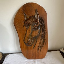 Vintage Wooden Hand Carved Plaque Of A Horse 