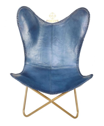 Blue leather butterfly - leather,