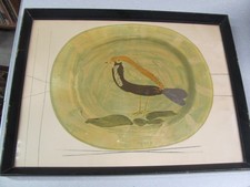PABLO PICASSO CERAMIC PLATE BIRD Litho 1957 PRINT FRAMED SKIRA 15.5x12"