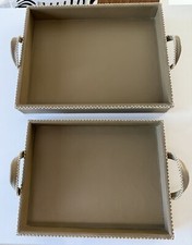 New. Interlude  Leather Trays. Olive Green. Set of 2