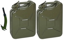 2 x 10L Litre Metal Jerry Can Green Car Storage Fuel Container & 1 x Flexi Spout