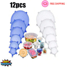 6/12 Pcs Reusable Silicone Stretch Food Bowl Wraps Storage Lids Seal Cover Round