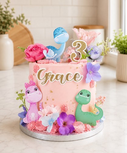 Cute pink baby dinosaur cake - cute,