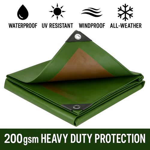 Green brown tarpaulin - green/brown, heavy