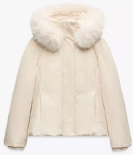 Zara Women ZW Collection Hooded Puffer Jacket Ecru Size Xs Ref  7627/71 £139 