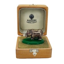 Vintage Imperial Faberge Era Silver Hippopotamus On Hardstone