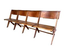 Genuine Solid Oak Salvaged Folding Church Chairs With Bible Backs - Wooden Seat