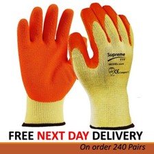 240 PAIRS LATEX COATED ORANGE RUBBER SAFETY WORK GLOVES MENS BUILDERS GARDENING