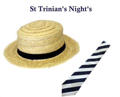 Straw boater hat - tie, adults