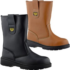 Mens Leather Fur Lined Rigger Winter Safety Steel Toe Cap Work Pull On Boots Sz