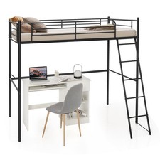 Metal High Sleeper Bed Frame 3.5FT Single Loft Bed with Desk Black