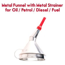 METAL FUNNEL WITH METAL STRAINER OIL PETROL DIESEL WATER FUEL CAR VAN NEW RB