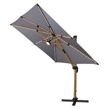 JSH Cantilever Parasol Garden Sun Umbrella Canopy with Solar Led Lights