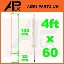 60 x 4ft Electric Fence White Poly Posts Poles Stakes 4 Foot Horse Post Tape NEW