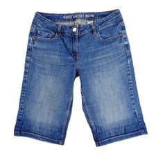 NEXT Knee Short Stretchy Denim Shorts Womens Size 10 Medium Blue Long FREEPOST