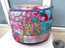Indian patchwork round ottoman - indian,