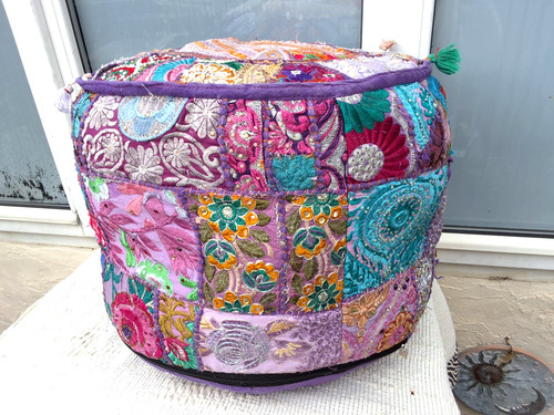 Indian patchwork round ottoman - indian,
