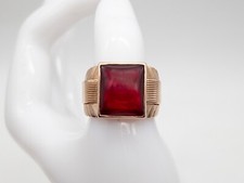 Vintatge 1930s Russian USSR 10ct Lab Created RUBY 14k ROSE GOLD Mens Ring 15g