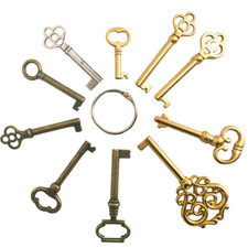 10 Antique Skeleton Keys Set Reproduction for Furniture Cabinet Door Drawer Keys