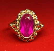 Antique USSR Russian 14K Yellow Gold Synthetic Ruby Ring Size 7