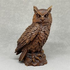 Vintage wooden owl statue sculpture Figurine home decor Boxwood carved bird art
