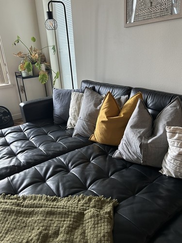 Black leather couch - leather,