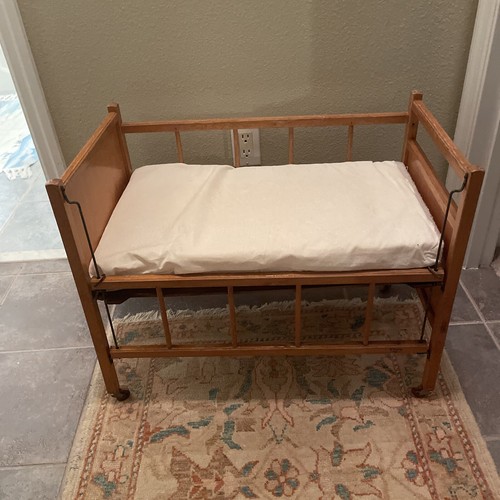 Vintage toy crib rustic wooden - vintage,