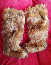 Ladies Brown/Black Flecked Fur Yeti Boots. Knee Length. Size 8. New.