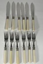 Firth Staybrite Fish Cutlery Set 12 piece-Faux Bone Handles Flatware Vintage 