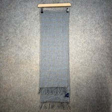 GANT Scarf 12" Classic 100% Lambswool Grey Blue Checked Embroidery Made In Italy