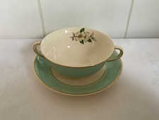 JOHNSON BROS PAREEK FLORAL SOUP BOWL AND SAUCER IN BEAUTIFUL VINTAGE MINT GREEN