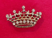 Crown Vintage Metal Brooch Silver Tone Pin Faux Marcasite Rhinestone