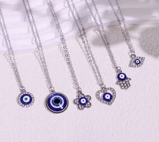 6 Pcs Evil Eye Pendant Necklace Set Silver  Protection Gift