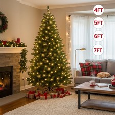 4/5/6/7ft Pre Lit Christmas Tree with LED Lights Bushy Tips Artificial Xmas Tree